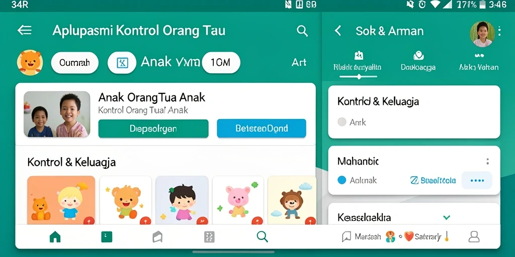Tampilan antarmuka aplikasi 34R dengan fitur kontrol orang tua.
