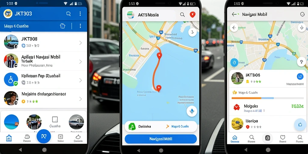 Tampilan antarmuka pengguna aplikasi Navigasi Mobil JKT303