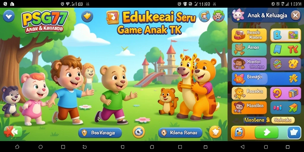 Tampilan antarmuka PSG77 yang ceria dan interaktif untuk anak-anak.