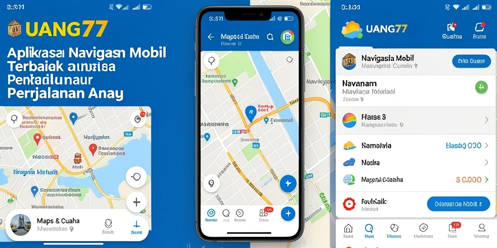 Antarmuka aplikasi UANG77 untuk Navigasi Mobil yang intuitif.